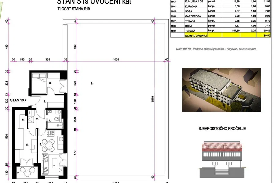 Resnik - Novogradnja- S19 stan na uvučenom katu - 80,50m2