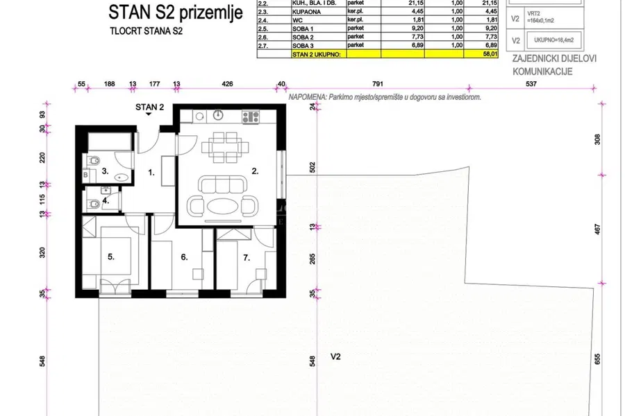 Resnik - Novogradnja- S2 stan u prizemlju sa vrtom - 74,41 m2
